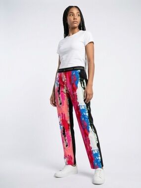 Isaac Mizrahi Multicolor Abstract Straight Leg Pants - Pink Blue Black White